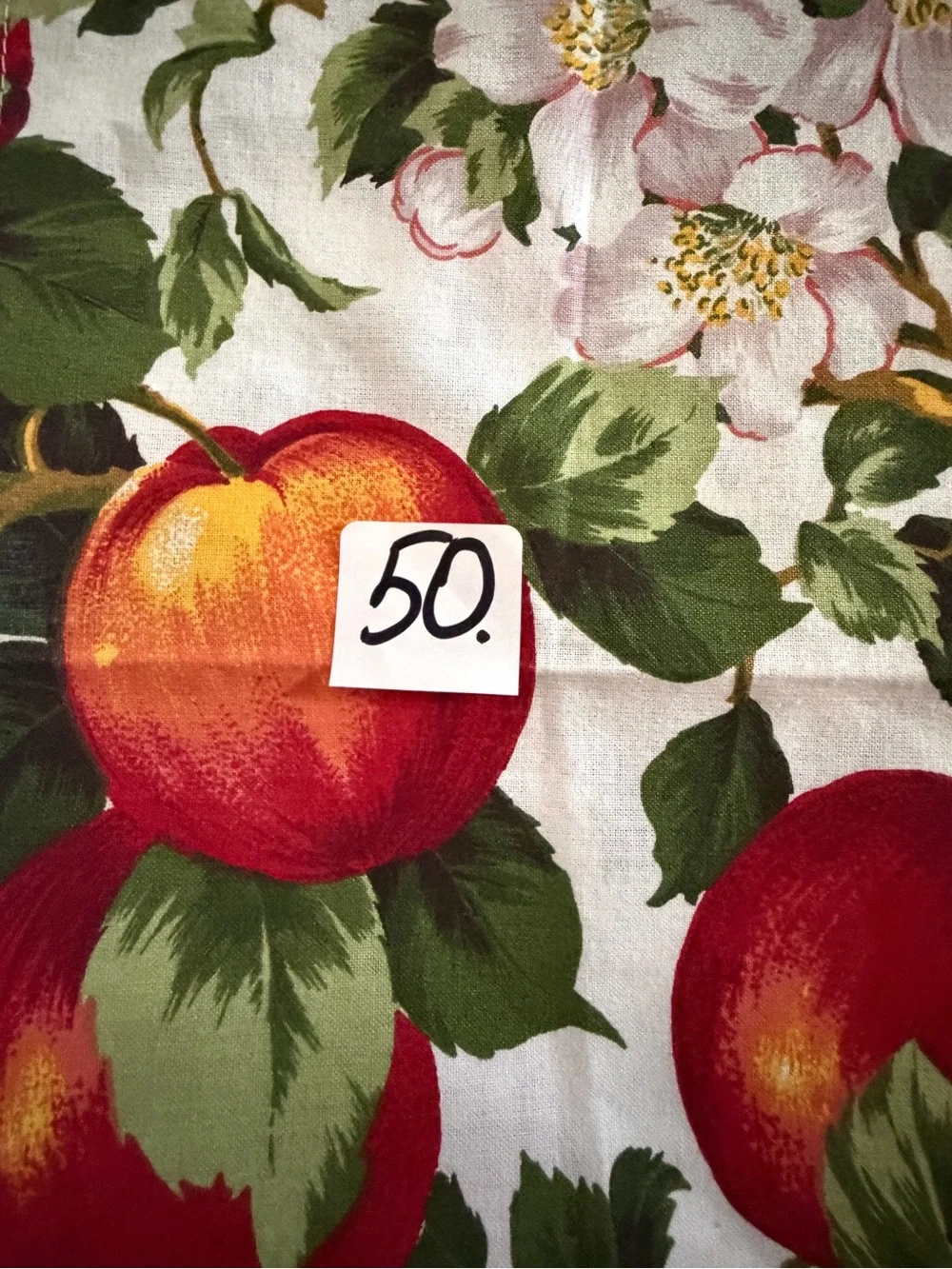 Fruit Print Napkin or Fabric Square - Red Peach/ Apple Floral set of 5